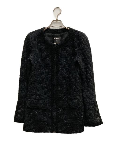 CHANEL（シャネル）CHANEL (シャネル) ツイードジップジャケット ブラック サイズ:36の古着・服飾アイテム