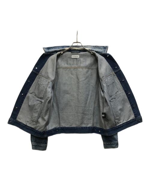 BALENCIAGA（バレンシアガ）BALENCIAGA (バレンシアガ) ダメージ加工バックロゴデニムジャケット ブルー サイズ:34の古着・服飾アイテム