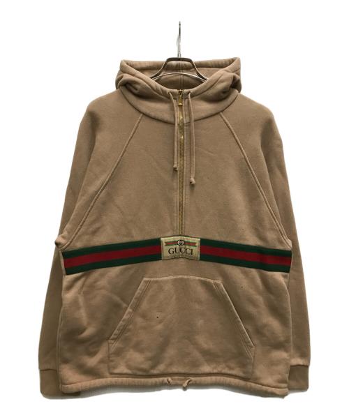 GUCCI（グッチ）GUCCI (グッチ) ロゴハーフジップパーカー ブラウン サイズ:Sの古着・服飾アイテム