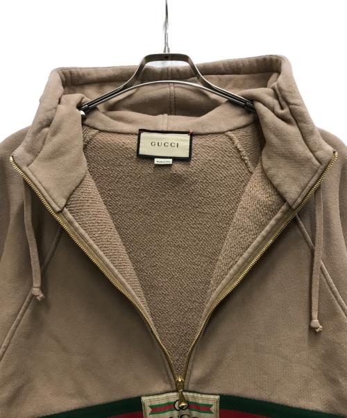 GUCCI（グッチ）GUCCI (グッチ) ロゴハーフジップパーカー ブラウン サイズ:Sの古着・服飾アイテム