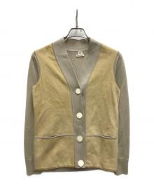 HERMES（エルメス）の古着「レザースイッチウールカーディガン」｜ベージュ