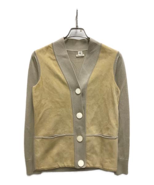 HERMES（エルメス）HERMES (エルメス) レザースイッチウールカーディガン ベージュ サイズ:34の古着・服飾アイテム