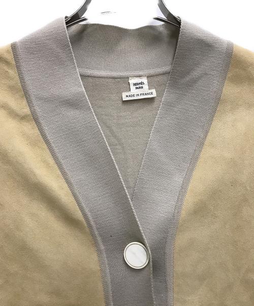 HERMES（エルメス）HERMES (エルメス) レザースイッチウールカーディガン ベージュ サイズ:34の古着・服飾アイテム