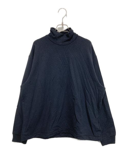 mocT（モクティ）mocT (モクティ) LYOCELL STRETCH FLEECE BORDER MOCK-NECK PO ブラック×ブルー サイズ:XLの古着・服飾アイテム