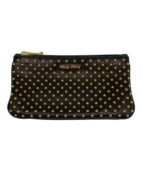 MIU MIU（ミュウミュウ）MIU MIU (ミュウミュウ) スタッズレザーポシェットポーチ ブラックの古着・服飾アイテム