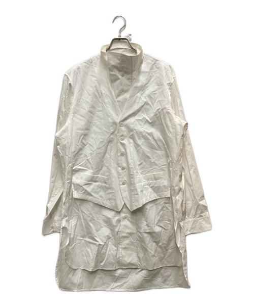 Yohji Yamamoto pour homme（ヨウジヤマモト プールオム）Yohji Yamamoto pour homme (ヨウジヤマモト プールオム) 120/2 COTTON BROAD BACK GATHER VEST BLOUSE ホワイト サイズ:3の古着・服飾アイテム