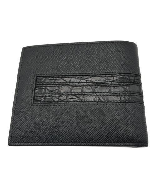 PRADA（プラダ）PRADA (プラダ) サフィアーノ×クロコ コンパクトウォレット ブラックの古着・服飾アイテム