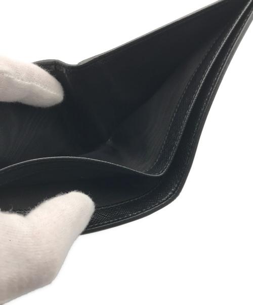 PRADA（プラダ）PRADA (プラダ) サフィアーノ×クロコ コンパクトウォレット ブラックの古着・服飾アイテム