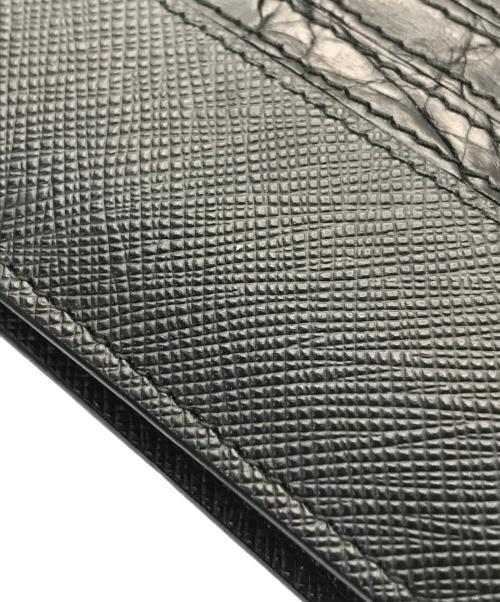 PRADA（プラダ）PRADA (プラダ) サフィアーノ×クロコ コンパクトウォレット ブラックの古着・服飾アイテム