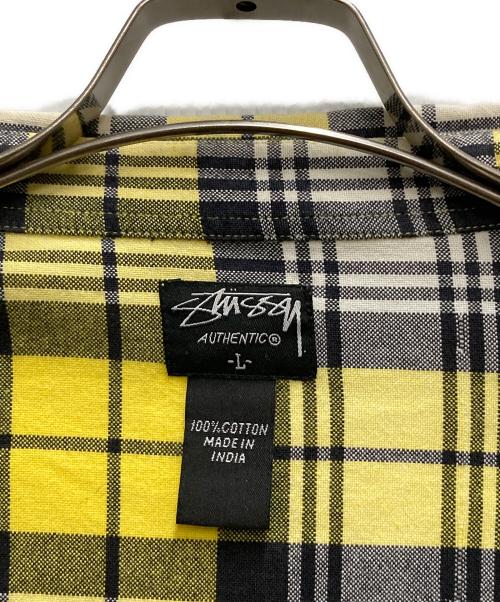 stussy（ステューシー）stussy (ステューシー) タータンチェックフランネルシャツ イエロー×グレー サイズ:Ⅼの古着・服飾アイテム