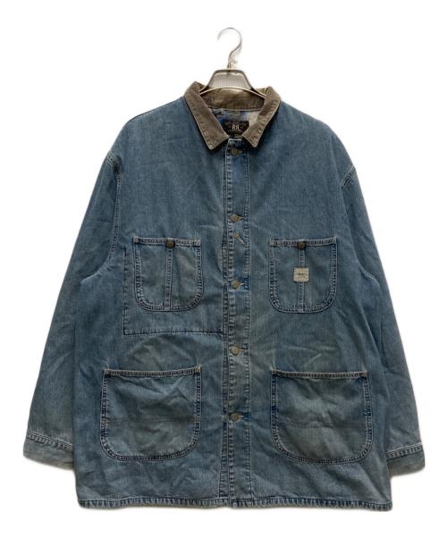 RRL（ダブルアールエル）RRL (ダブルアールエル) 襟コーデュロイ 切替 裏地チェックデニムカバーオール インディゴ サイズ:XLの古着・服飾アイテム
