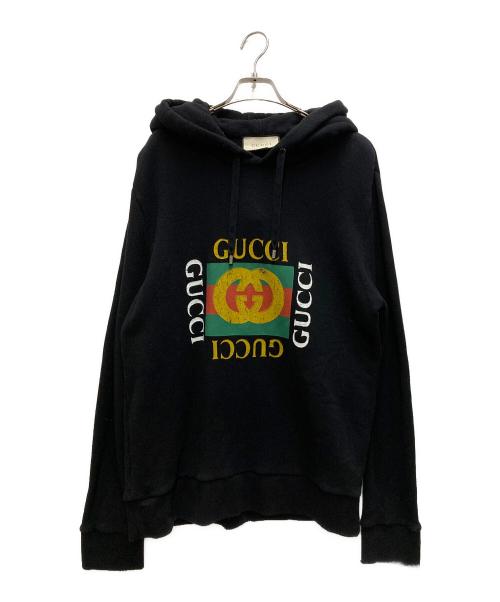 GUCCI（グッチ）GUCCI (グッチ) オールドロゴスウェットプルオーバーパーカー ブラック サイズ:Lの古着・服飾アイテム