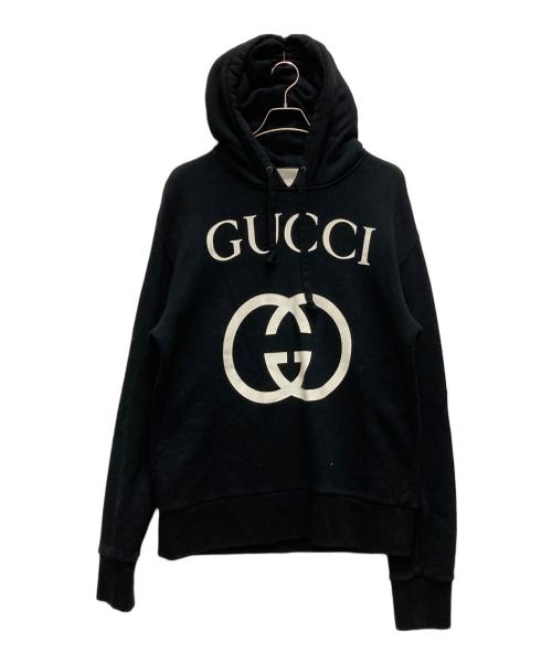 GUCCI（グッチ）GUCCI (グッチ) インターロッキングG フーデッドスウェットシャツ ブラック サイズ:Mの古着・服飾アイテム