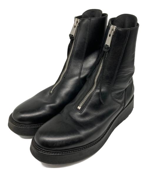 FORSOMEONE（フォーサムワン）FORSOMEONE (フォーサムワン) フロントジップ デザイン ハイカット レザーブーツ ブラック サイズ:41の古着・服飾アイテム
