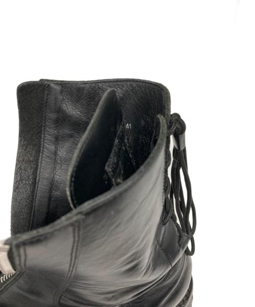 FORSOMEONE（フォーサムワン）FORSOMEONE (フォーサムワン) フロントジップ デザイン ハイカット レザーブーツ ブラック サイズ:41の古着・服飾アイテム