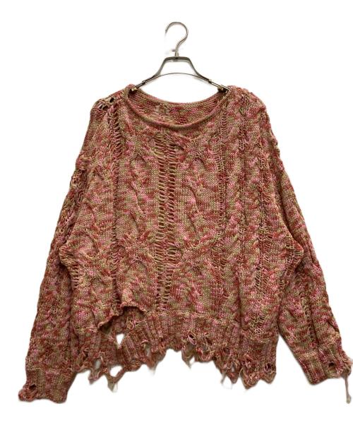 Ameri（アメリ）AMERI (アメリ) CABLE PATTERN DAMAGE LOOSE KNIT ピンク サイズ:FREEの古着・服飾アイテム