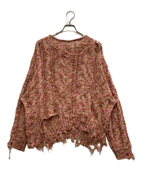 Ameri（アメリ）AMERI (アメリ) CABLE PATTERN DAMAGE LOOSE KNIT ピンク サイズ:FREEの古着・服飾アイテム