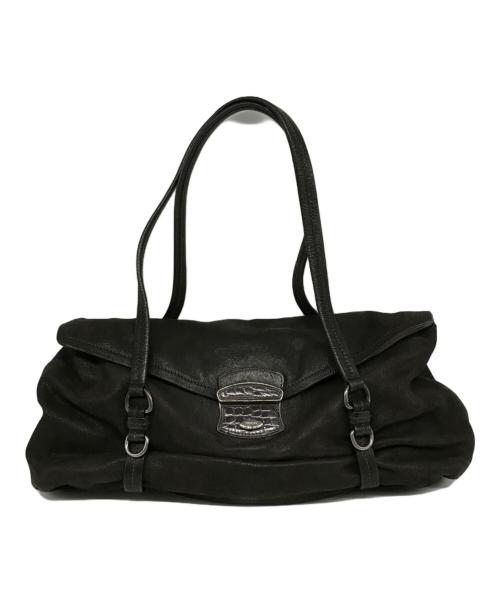 PRADA（プラダ）PRADA (プラダ) パイソン切替レザーワンショルダーバッグ ブラウンの古着・服飾アイテム