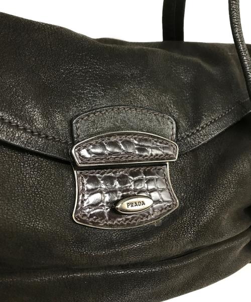 PRADA（プラダ）PRADA (プラダ) パイソン切替レザーワンショルダーバッグ ブラウンの古着・服飾アイテム