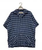 Caledoorカレドアー）の古着「Panama Cloth Check Open Collar Shirt」｜ブルー
