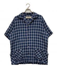 Caledoor（カレドアー）の古着「Panama Cloth Check Open Collar Shirt」｜ブルー