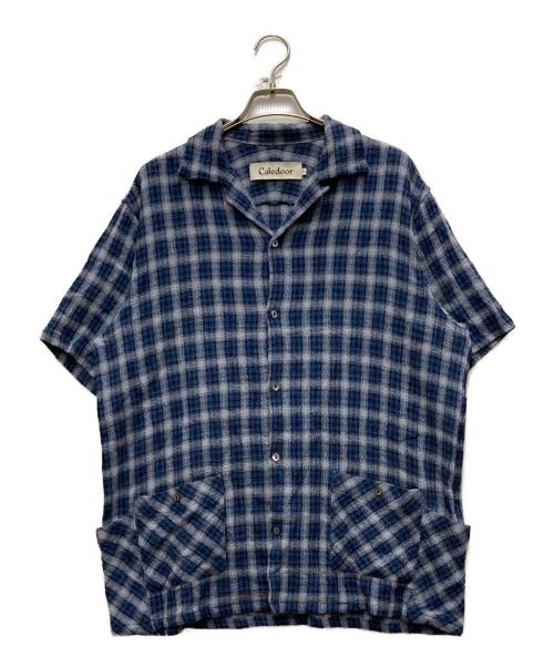 Caledoor（カレドアー）CALEDOOR (カレドアー) Panama Cloth Check Open Collar Shirt ブルー サイズ:Sの古着・服飾アイテム