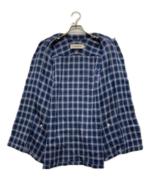 Caledoor（カレドアー）CALEDOOR (カレドアー) Panama Cloth Check Open Collar Shirt ブルー サイズ:Sの古着・服飾アイテム