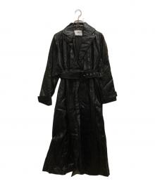 eimy istoire（エイミーイストワール）の古着「フェイクレザータックロングコート」｜ブラック