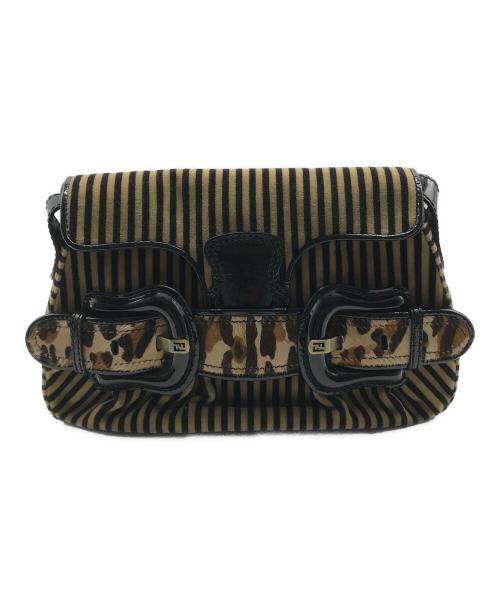 FENDI（フェンディ）FENDI (フェンディ) ハラコ切替ワンショルダーバッグ ブラウンの古着・服飾アイテム
