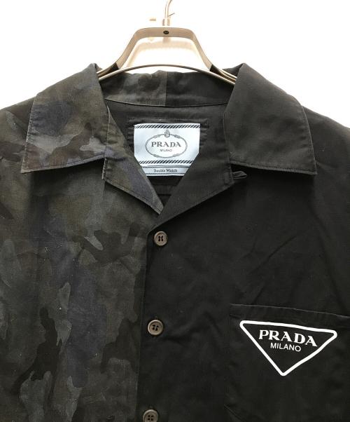 PRADA（プラダ）PRADA (プラダ) ダブルマッチポプリン半袖シャツ ブラック サイズ:XLの古着・服飾アイテム