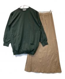 RIM.ARK（リムアーク）の古着「Back volume skirt set up（バックボリュームスカートセットアップ）460EAL83-0150」｜ベージュ×グリーン
