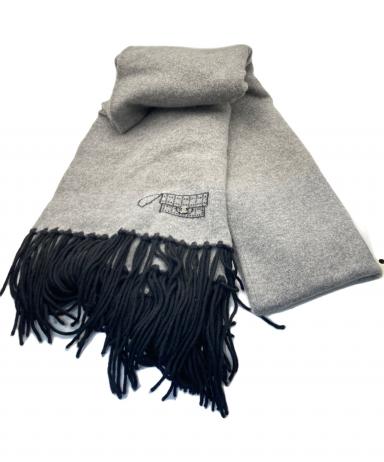 シャネル ノベルティ マフラー グレー ブラック CHANEL シャネル マフラー ココマーク ニットマフラー グレー/白