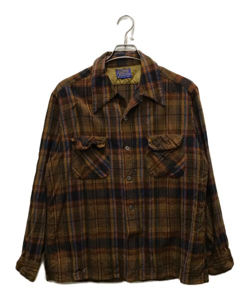 PENDLETON（ペンドルトン）PENDLETON (ペンドルトン) 60s～70s ウールチェックシャツ ブラウン サイズ:Lの古着・服飾アイテム