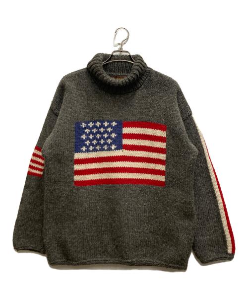 ISHKA（ISHKA）ISHKA (ISHKA) 90s星条旗ハイネックニット グレー サイズ:Freeの古着・服飾アイテム