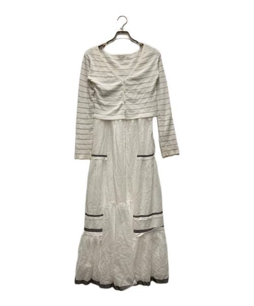 FRAY ID（フレイ アイディー）FRAY ID (フレイ アイディー) 2WAYニットコンビタックティアードワンピース ホワイトの古着・服飾アイテム