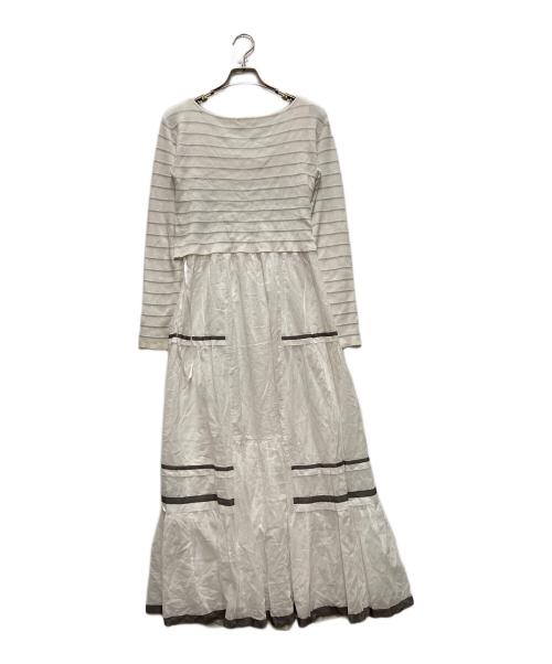 FRAY ID（フレイ アイディー）FRAY ID (フレイ アイディー) 2WAYニットコンビタックティアードワンピース ホワイトの古着・服飾アイテム