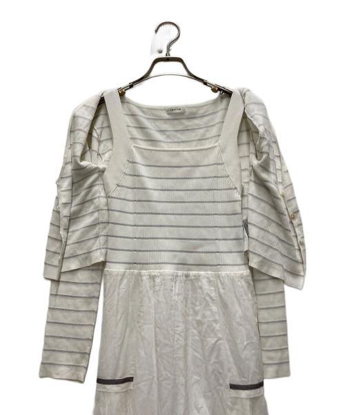 FRAY ID（フレイ アイディー）FRAY ID (フレイ アイディー) 2WAYニットコンビタックティアードワンピース ホワイトの古着・服飾アイテム