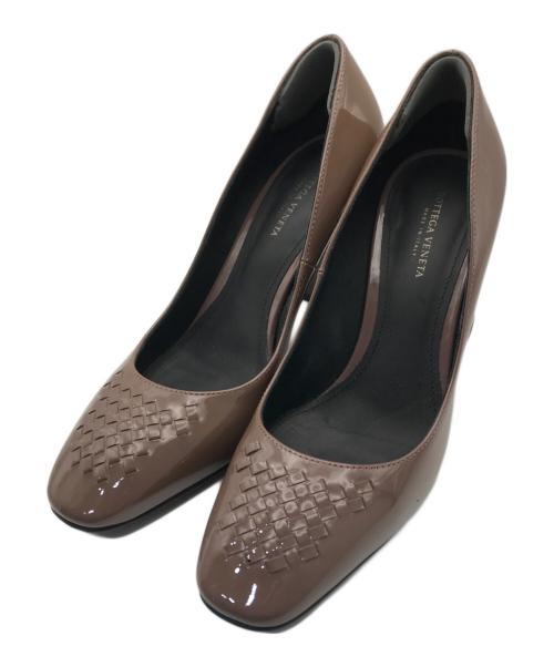 BOTTEGA VENETA（ボッテガベネタ）BOTTEGA VENETA (ボッテガベネタ) 編込パテントヒールパンプス ブラウン サイズ:35の古着・服飾アイテム