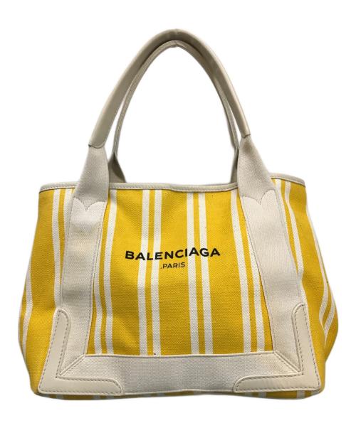 BALENCIAGA（バレンシアガ）BALENCIAGA (バレンシアガ) ネイビーカバスS トートバッグ イエロー×ホワイトの古着・服飾アイテム