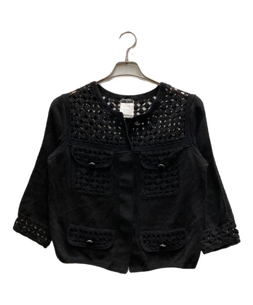 CHANEL（シャネル）CHANEL (シャネル) 透かし編みカーディガン ブラック サイズ:42の古着・服飾アイテム