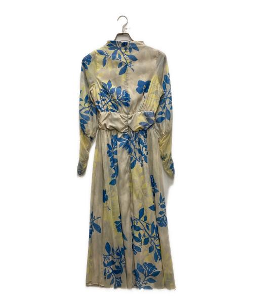 Ameri（アメリ）Ameri (アメリ) MEDI ROLLER ART CHIFFON DRESS ベージュ×ブルー サイズ:Ⅿの古着・服飾アイテム