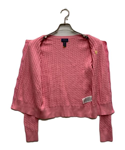 POLO RALPH LAUREN（ポロ・ラルフローレン）POLO RALPH LAUREN (ポロ・ラルフローレン) ケーブルニットカーディガン ピンク サイズ:E kids XL(16)の古着・服飾アイテム