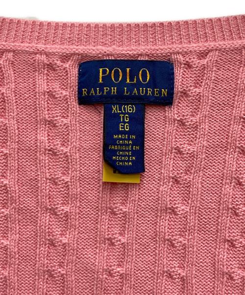 POLO RALPH LAUREN（ポロ・ラルフローレン）POLO RALPH LAUREN (ポロ・ラルフローレン) ケーブルニットカーディガン ピンク サイズ:E kids XL(16)の古着・服飾アイテム
