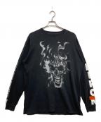 HERON PRESTONヘロンプレストン）の古着「B＆W Skull LS T-Shirt」｜ブラック