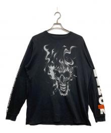 HERON PRESTON（ヘロンプレストン）の古着「B＆W Skull LS T-Shirt」｜ブラック
