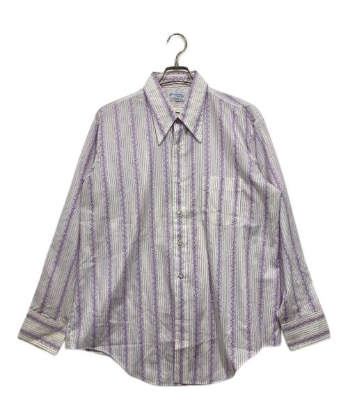 Belmont pacer by Arrow（ベルモントペーサーバイアロー）Belmont pacer by Arrow (ベルモントペーサーバイアロー) 70s stripe L/S shirts パープル×ホワイト サイズ:17-34の古着・服飾アイテム