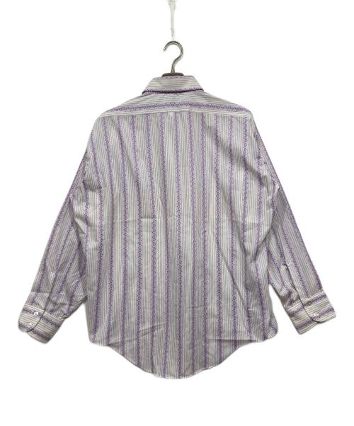 Belmont pacer by Arrow（ベルモントペーサーバイアロー）Belmont pacer by Arrow (ベルモントペーサーバイアロー) 70s stripe L/S shirts パープル×ホワイト サイズ:17-34の古着・服飾アイテム
