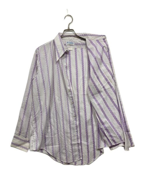 Belmont pacer by Arrow（ベルモントペーサーバイアロー）Belmont pacer by Arrow (ベルモントペーサーバイアロー) 70s stripe L/S shirts パープル×ホワイト サイズ:17-34の古着・服飾アイテム