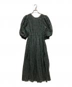 ne quittez pasヌキテパ）の古着「Cotton Voile Check Volume Sleeve Dress」｜グリーン
