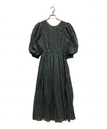 ne quittez pas（ヌキテパ）の古着「Cotton Voile Check Volume Sleeve Dress」｜グリーン